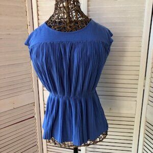 Merona blue pleated peplum top, size S/P